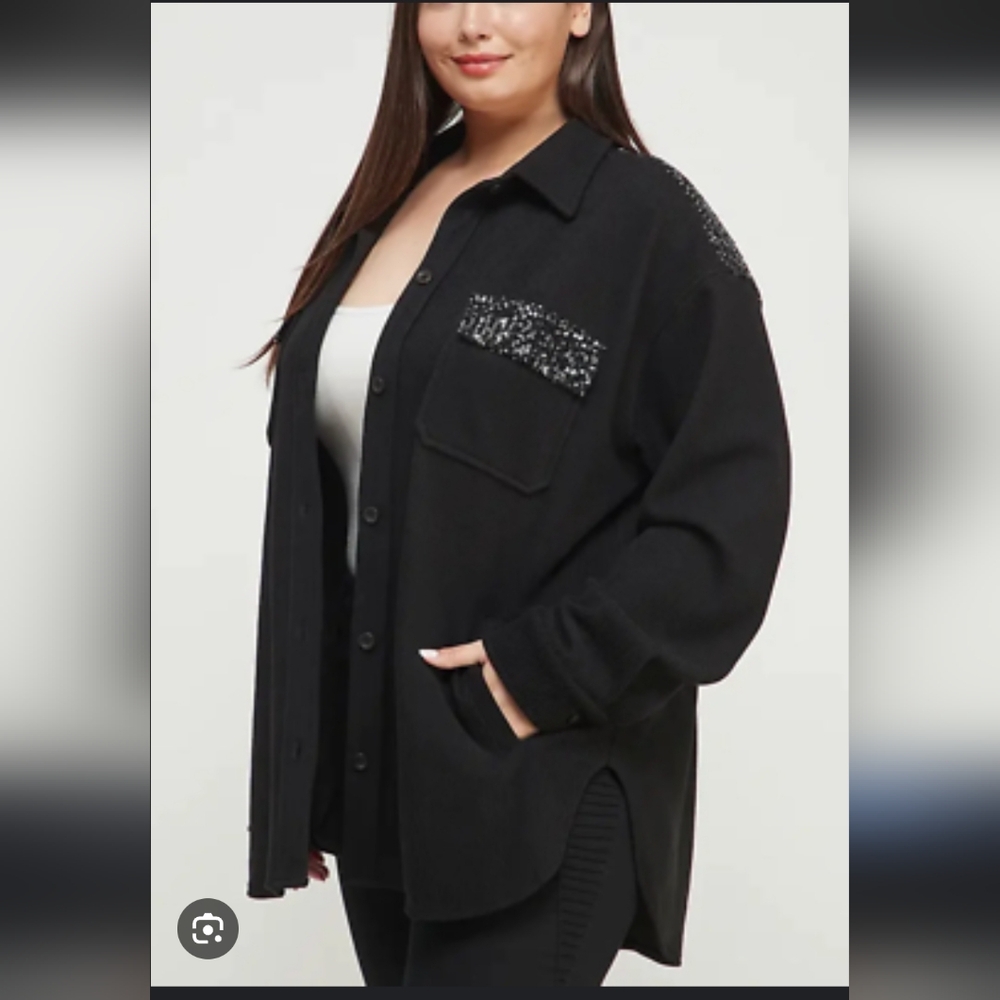 long sleeve striped velvet shirt  Jacket with Sequin Detail Pit To Pit 25"